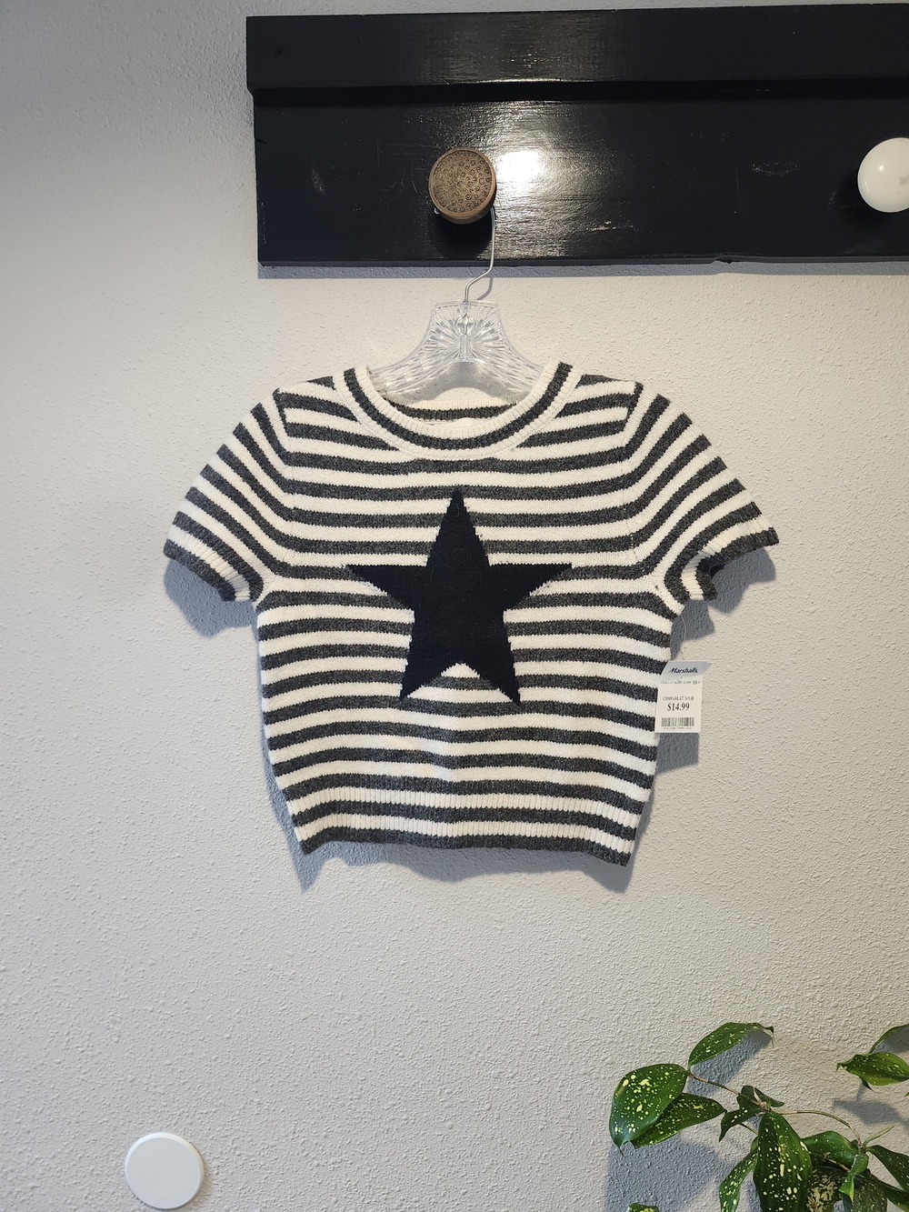 Striped Star Short-Sleeve Crop Top - Black & White